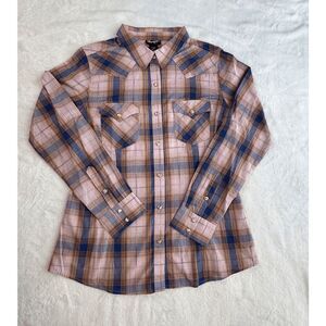 Wrangler Retro Pearl Snap Long Sleeve Western Shirt Size L, Pink/Blue Plaid